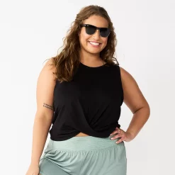 Juniors' Plus Size SO® Solid Cropped Twist-Front Tank 12 Juniors' Plus Size SO® Solid Cropped Twist-Front Tank -Cuddl Duds SHOP 5526785 Black Luxe