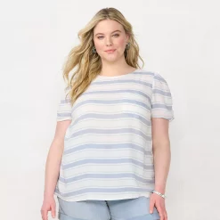 Plus Size LC Lauren Conrad Rumpled Short Sleeve Tee -Cuddl Duds SHOP 5533210 Blue Stripe