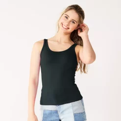 Juniors' SO® Double Scoopneck Tank Top -Cuddl Duds SHOP 5538823 Black Luxe