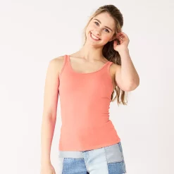 Juniors' SO® Double Scoopneck Tank Top -Cuddl Duds SHOP 5538823 Coral Shore
