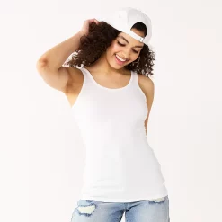 Juniors' SO® Double Scoopneck Tank Top -Cuddl Duds SHOP 5538823 Modern White