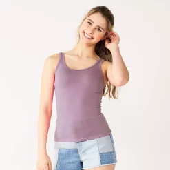 Juniors' SO® Double Scoopneck Tank Top -Cuddl Duds SHOP 5538823 Muted Plum