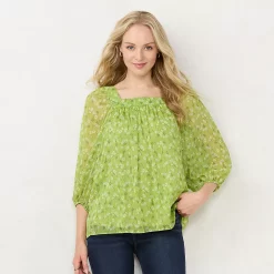 Women's LC Lauren Conrad Squareneck Peasant Top 14 Women's LC Lauren Conrad Squareneck Peasant Top -Cuddl Duds SHOP 5546488 Gerbera Daisy Green