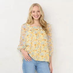 Women's LC Lauren Conrad Squareneck Peasant Top 19 Women's LC Lauren Conrad Squareneck Peasant Top -Cuddl Duds SHOP 5546488 Stowe Blooms Yellow