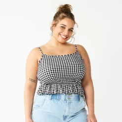 Juniors' Plus Size SO® Cropped Cinch-Waist Tank -Cuddl Duds SHOP 5548387 Black Gingham Plaid