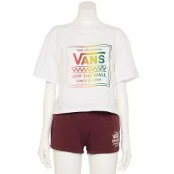 Juniors' Vans Cropped Rainbow "Off The Wall" Logo Graphic Tee