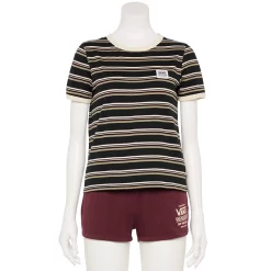 Juniors' Vans Striped Small "Vans" Logo Tee