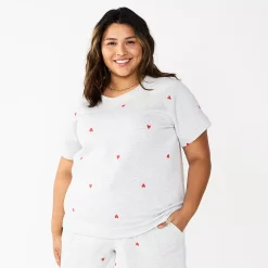 Plus Size Sonoma Goods For Life® Short-Sleeve Fleece Sweatshirt -Cuddl Duds SHOP 5550378 Gray Hearts
