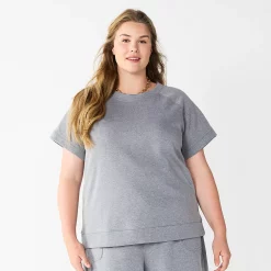 Plus Size Sonoma Goods For Life® Short-Sleeve Fleece Sweatshirt -Cuddl Duds SHOP 5550378 Heather Gray