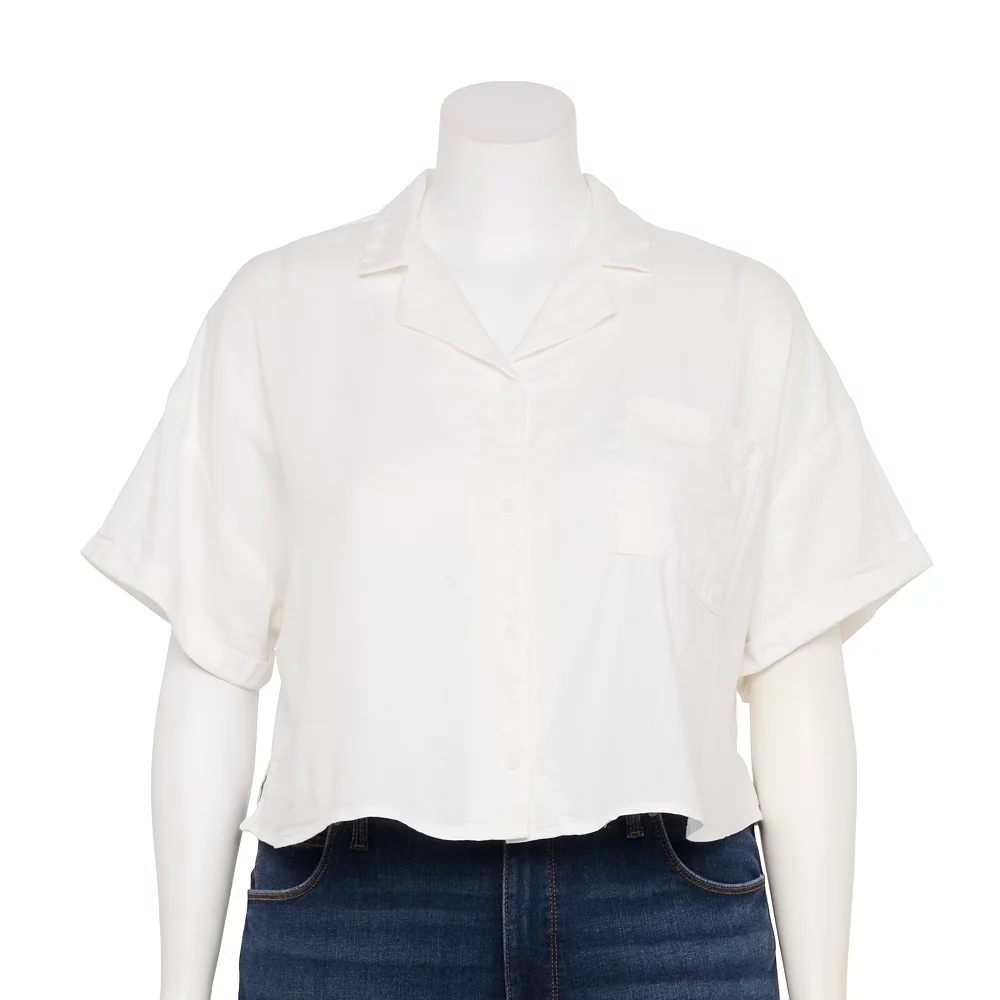 Juniors' Plus Size SO® Cropped Button Down Shirt 1 Juniors' Plus Size SO® Cropped Button Down Shirt