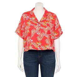 Juniors' Plus Size SO® Cropped Button Down Shirt 13 Juniors' Plus Size SO® Cropped Button Down Shirt -Cuddl Duds SHOP 5552605 Red Floral