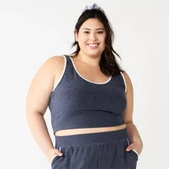 Juniors' Plus Size SO® Cropped Towel Terry Scoop Neck Tank Top -Cuddl Duds SHOP 5553923 Blueberry Skin