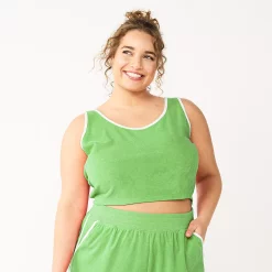 Juniors' Plus Size SO® Cropped Towel Terry Scoop Neck Tank Top -Cuddl Duds SHOP 5553923 Brit Green