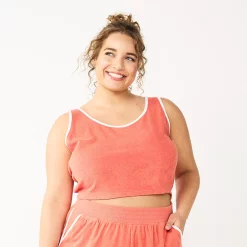 Juniors' Plus Size SO® Cropped Towel Terry Scoop Neck Tank Top -Cuddl Duds SHOP 5553923 Cassie Coral