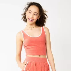 Juniors' SO® Cropped Towel Terry Scoop Neck Tank -Cuddl Duds SHOP 5554318 Cassie Coral