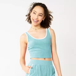 Juniors' SO® Cropped Towel Terry Scoop Neck Tank -Cuddl Duds SHOP 5554318 Frost Wind