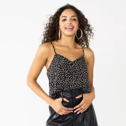 Juniors' SO® Front-Knot Tank -Cuddl Duds SHOP 5556252 Black Ditsy Floral
