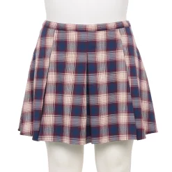 Juniors' Plus Size SO® Pleated Flare Mini Skirt -Cuddl Duds SHOP 5559786 Navy White Plaid