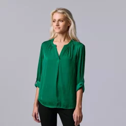 Women's Simply Vera Vera Wang Roll-Tab Sleeve Popover Blouse -Cuddl Duds SHOP 5561929 Dark Teal