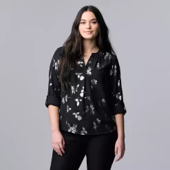 Women's Simply Vera Vera Wang Roll-Tab Sleeve Popover Blouse