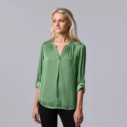 Women's Simply Vera Vera Wang Roll-Tab Sleeve Popover Blouse -Cuddl Duds SHOP 5561929 Moxie Green