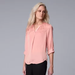 Women's Simply Vera Vera Wang Roll-Tab Sleeve Popover Blouse -Cuddl Duds SHOP 5561929 Rosette