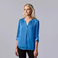 Women's Simply Vera Vera Wang Roll-Tab Sleeve Popover Blouse -Cuddl Duds SHOP 5561929 Vienna Stream