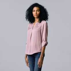 Women's Simply Vera Vera Wang Roll-Tab Sleeve Popover Blouse -Cuddl Duds SHOP 5561929 Washed Grape