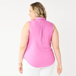 Plus Size Croft & Barrow® Sleeveless Linen Blend Shirt -Cuddl Duds SHOP 5562808 ALT