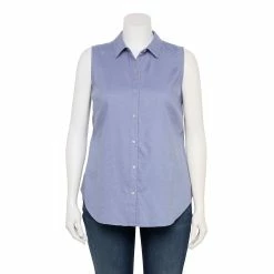 Plus Size Croft & Barrow® Sleeveless Linen Blend Shirt -Cuddl Duds SHOP 5562808 Chambray