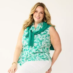 Plus Size Croft & Barrow® Sleeveless Linen Blend Shirt -Cuddl Duds SHOP 5562808 Teal Palm