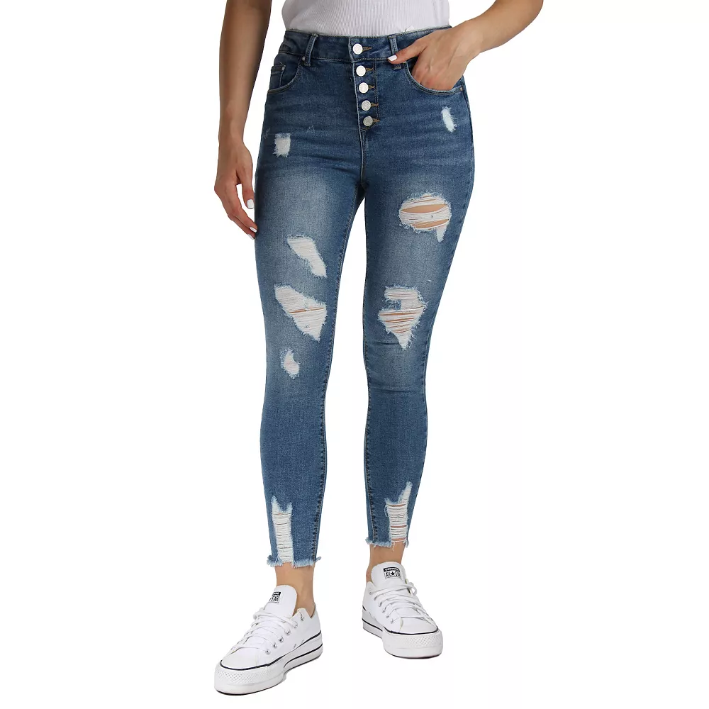Juniors' Indigo Rein High-Rise Destructed Skinny Jeans 3 Juniors' Indigo Rein High-Rise Destructed Skinny Jeans - Image 3