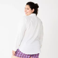 Juniors' Plus Size SO® Long Sleeve Button Down Shirt -Cuddl Duds SHOP 5566167 ALT