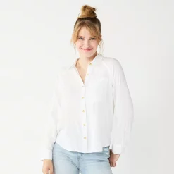 Juniors' SO® Long Sleeve Button Down Shirt -Cuddl Duds SHOP 5567334 Modern White