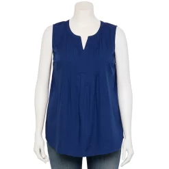 Plus Size Croft & Barrow® Pintuck Splitneck Sleeveless Top