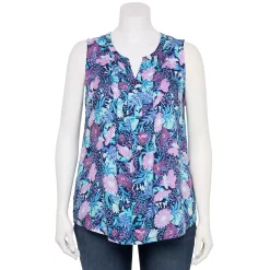 Alternative view of Plus Size Croft & Barrow® Pintuck Splitneck Sleeveless Top
