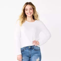 Juniors' SO® Essential Crewneck Long Sleeve Top -Cuddl Duds SHOP 5568567 Modern White