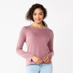 Juniors' SO® Essential Crewneck Long Sleeve Top -Cuddl Duds SHOP 5568567 Muted Plum