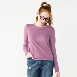 Juniors' SO® Essential Crewneck Long Sleeve Top -Cuddl Duds SHOP 5568567 Orchid Bracelet