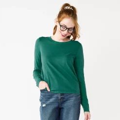 Juniors' SO® Essential Crewneck Long Sleeve Top -Cuddl Duds SHOP 5568567 Vintage Moss
