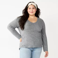 Juniors' Plus Size SO® Classic Long Sleeve V-Neck Top -Cuddl Duds SHOP 5568689 Forged Iron