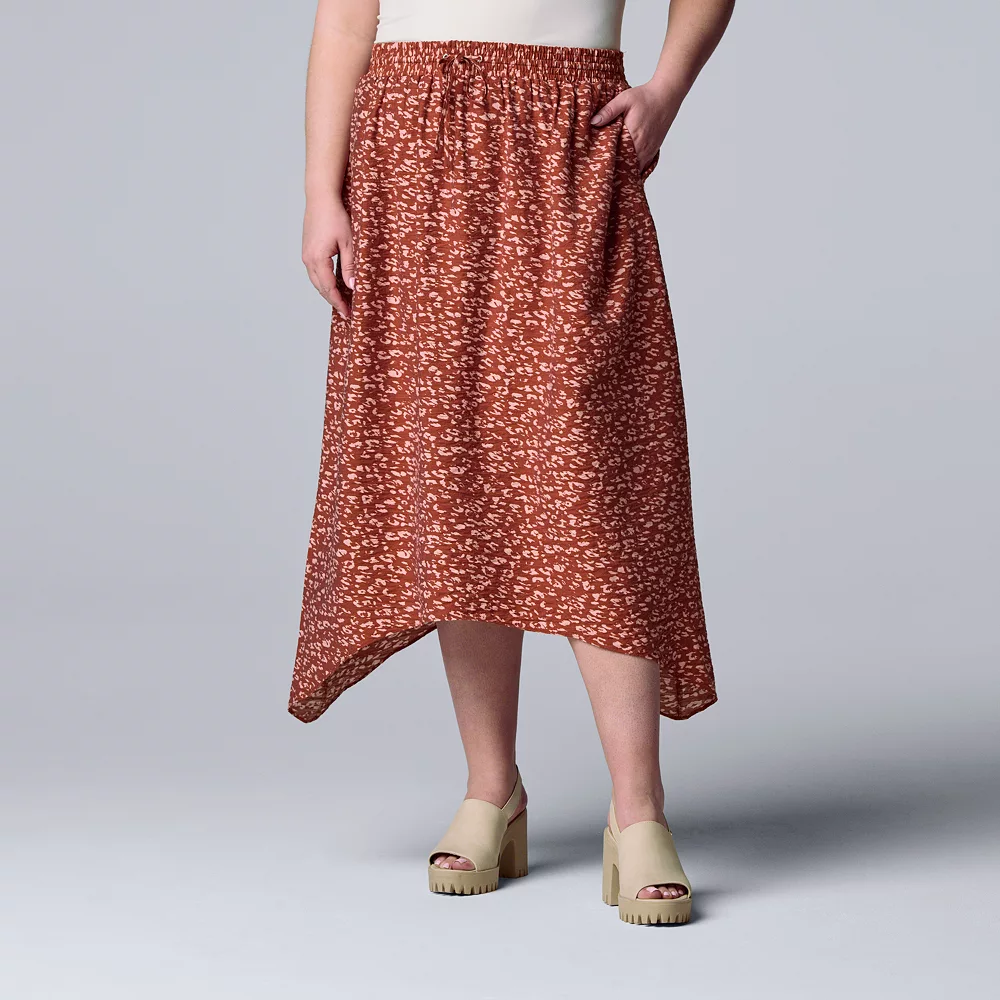 Plus Size Simply Vera Vera Wang Print Shark-Bite Hem Midi Skirt 1 Plus Size Simply Vera Vera Wang Print Shark-Bite Hem Midi Skirt