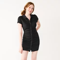 Juniors' SO® Ruched Button-Down Bodycon Dress 13 Juniors' SO® Ruched Button-Down Bodycon Dress -Cuddl Duds SHOP 5569950 Black Luxe