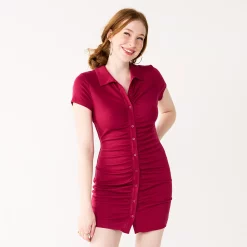 Juniors' SO® Ruched Button-Down Bodycon Dress 15 Juniors' SO® Ruched Button-Down Bodycon Dress -Cuddl Duds SHOP 5569950 Mesa Red