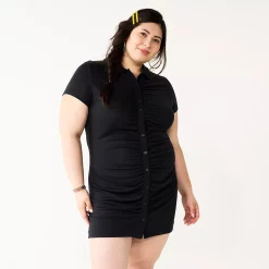 Alternative view of Juniors' Plus Size SO® Ruched Button-Down Bodycon Dress