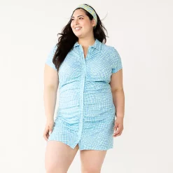 Juniors' Plus Size SO® Ruched Button-Down Bodycon Dress 8 Juniors' Plus Size SO® Ruched Button-Down Bodycon Dress -Cuddl Duds SHOP 5569982 Blue Check