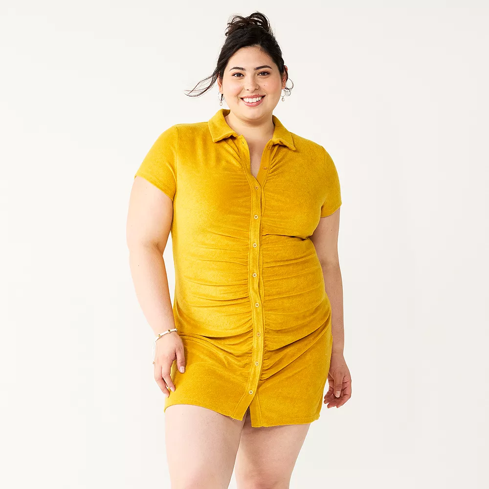 Juniors' Plus Size SO® Ruched Button-Down Bodycon Dress 6 Juniors' Plus Size SO® Ruched Button-Down Bodycon Dress - Image 6