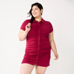 Juniors' Plus Size SO® Ruched Button-Down Bodycon Dress