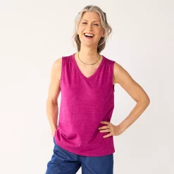 Women's Croft & Barrow® Smocked-Shoulder Tank -Cuddl Duds SHOP 5573123 Festival Fuchsia