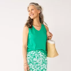 Women's Croft & Barrow® Smocked-Shoulder Tank -Cuddl Duds SHOP 5573123 Peacock Green